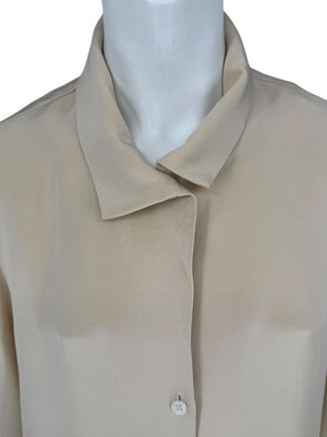 Peter Cohen Ivory Silk Button-Front Blouse with Soft Notched Collar – Size L