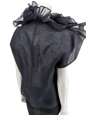Féraud Paris Navy Silk Organza Ruffle Blouse – FR 44 - NWT