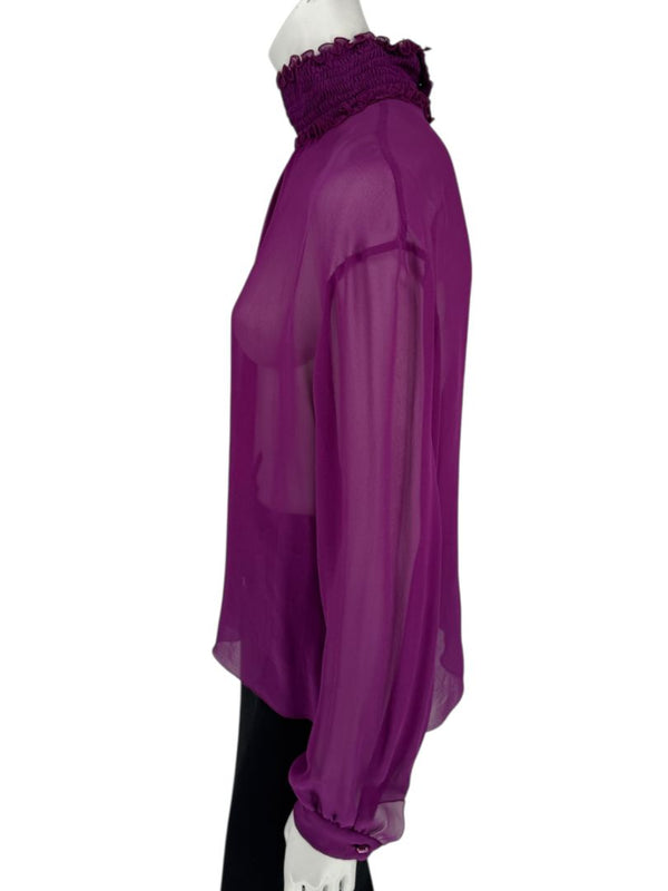 Chanel Fuchsia Silk High-Neck Blouse – Fall 2001 FR 42