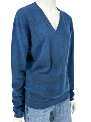Burberry London Blue V-Neck Cashmere Sweater – Size XL