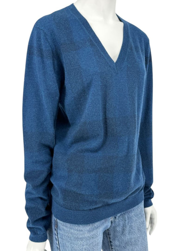 Burberry London Blue V-Neck Cashmere Sweater – Size XL