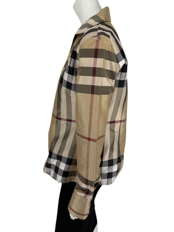 Burberry London Women’s Beige Nova Check Silk Blazer – Size XL