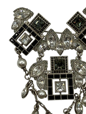 Chanel Crystal & Pearl Statement Brooch – Silver Tone  - With Box