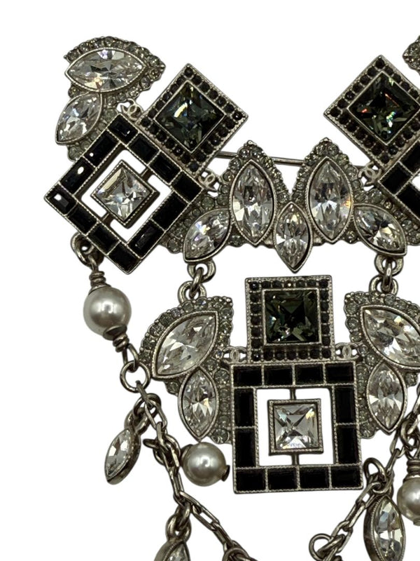 Chanel Crystal & Pearl Statement Brooch – Silver Tone  - With Box