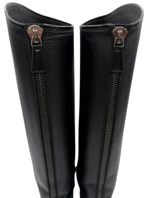 Chanel CC Captoe Black Leather Riding Boots – Size 36.5