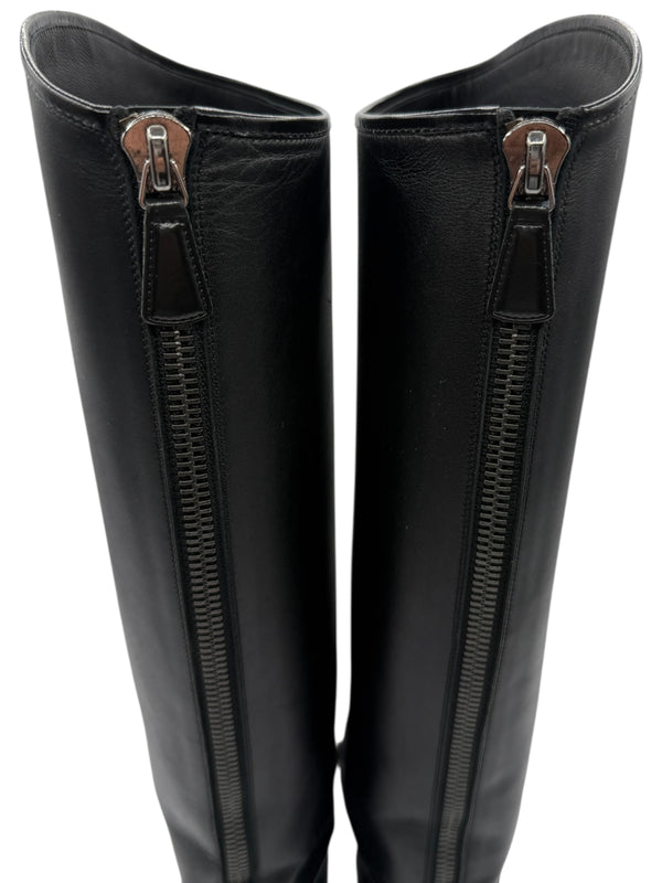 Chanel CC Captoe Black Leather Riding Boots – Size 36.5