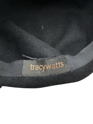 Tracy Watts Black Wool Beret with Velvet Ribbon Trim