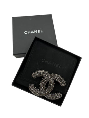 Chanel Gunmetal Rope & Studded CC Brooch – Fall 2011 Stamped