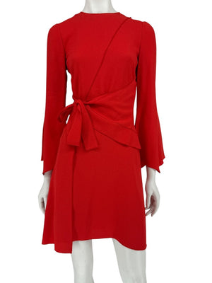 Proenza Schouler Women’s Red Acetate-Viscose Asymmetrical Wrap Dress with Tie Waist – Size 0