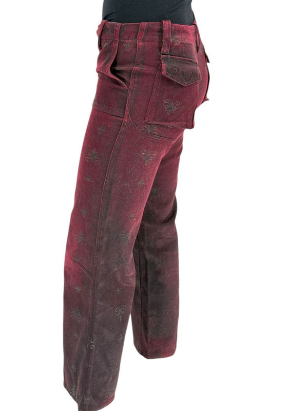 Custo Barcelona Women’s Burgundy Baroque-Print Denim-Style Pants – Size 4