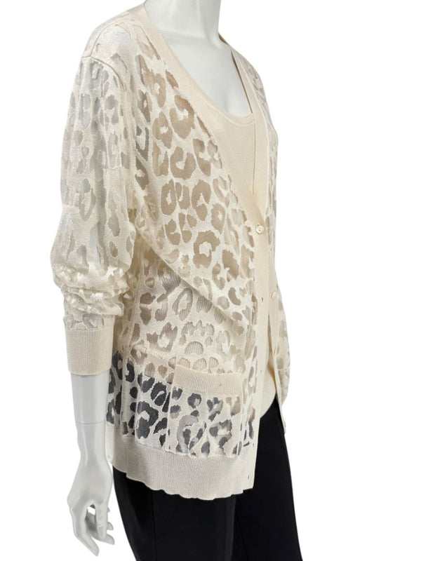 Magaschoni Ribbed Tank & Mesh Leopard Cardigan Twin Set – Size XL