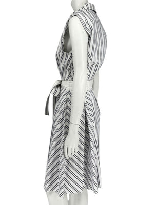 Lafayette 148 New York White & Navy Striped Sleeveless Shirtdress with Self-Tie Belt – Size XXL