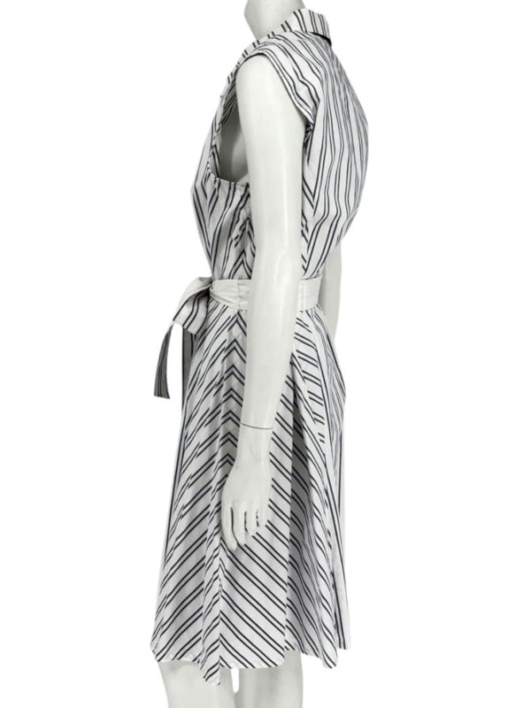 Lafayette 148 New York White & Navy Striped Sleeveless Shirtdress with Self-Tie Belt – Size XXL