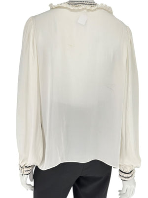 Oscar de la Renta Ivory Sheer Ruffled Blouse – Size 12