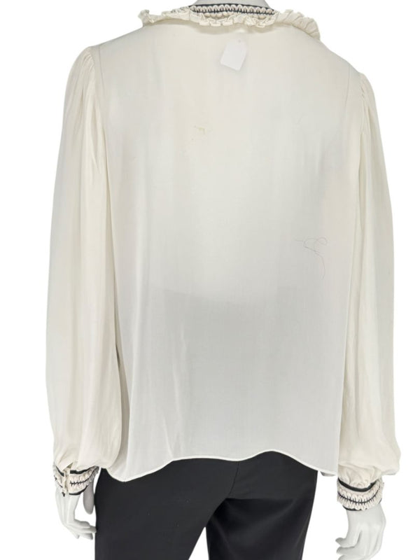 Oscar de la Renta Ivory Sheer Ruffled Blouse – Size 12