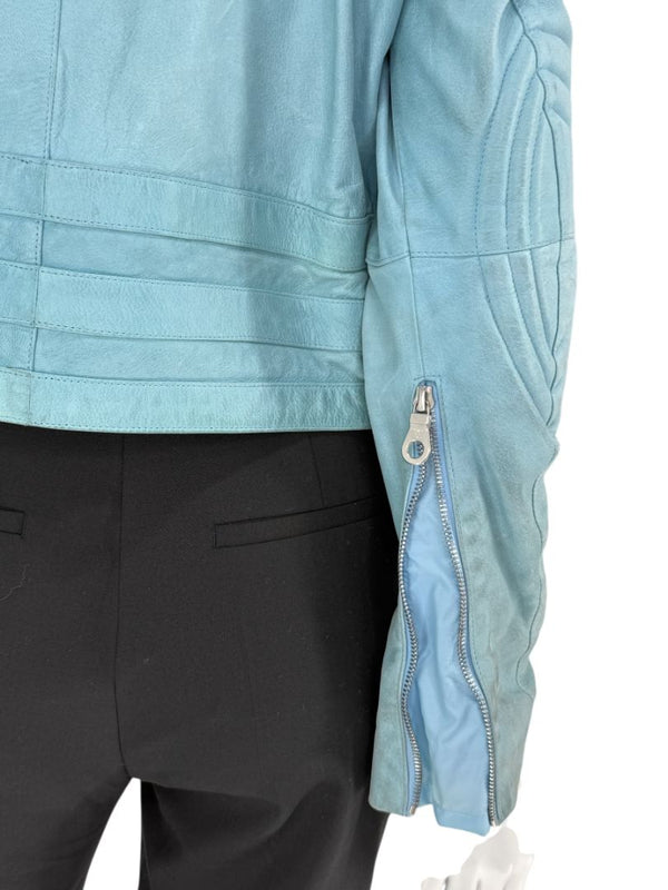 Chanel Pale Blue Leather Moto Jacket – Spring 2002 – Size 42