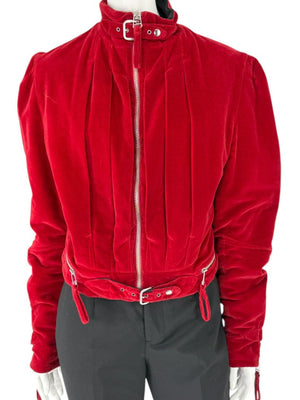 Jean Paul Gaultier Homme Oxblood Velvet Moto-Style Jacket – Size 52 (Men’s)