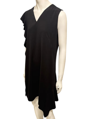 Akris Black Asymmetric Ruffle V-Neck Mini Dress – Size US 10