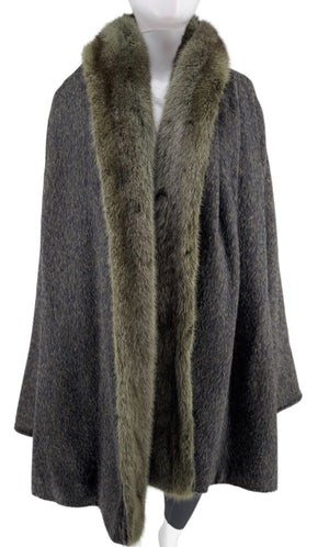 Jacobson’s Vintage Alpaca Swing Coat with Mink Fur Trim – Size 10