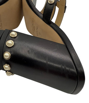 Jimmy Choo Hazal Faux Pearl Embellished Leather Sandals - Size 37