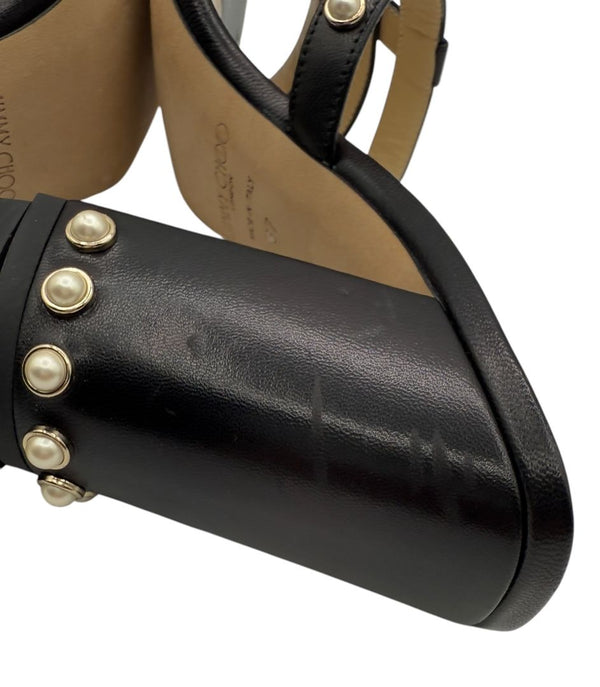 Jimmy Choo Hazal Faux Pearl Embellished Leather Sandals - Size 37