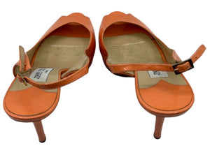 Jimmy Choo Patent Leather Slingback Platform Heels in Peach Coral – Size 37 – Good Preowned Condition