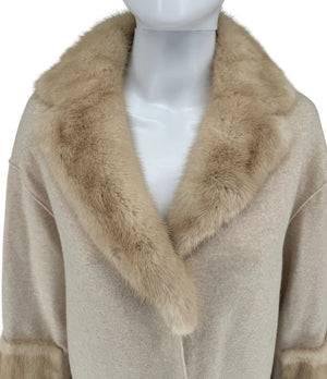 Agona Beige Cashmere Coat with Mink Fur Trim – Size S