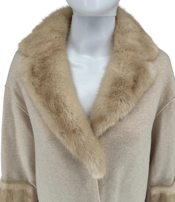 Agona Beige Cashmere Coat with Mink Fur Trim – Size S
