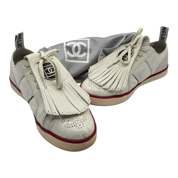 CHANEL Calfskin Fringe Golf/Tennis Sneakers in Ivory – Size 40