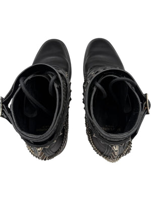 Saint Laurent Studded Leather Ankle Boots with Chains – Size 40