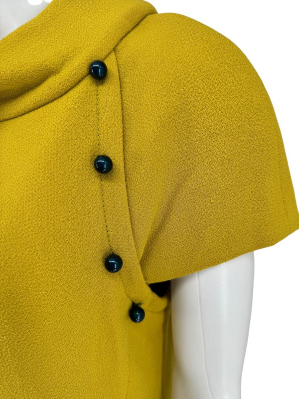 Pamella Roland Mustard Textured Crepe Mini Dress with Pearl Detail