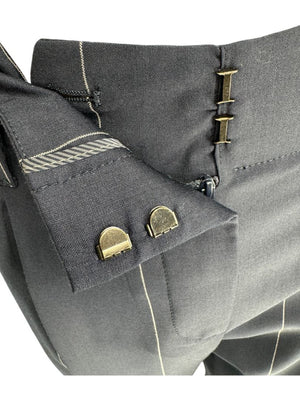 Brunello Cucinelli Navy Pinstripe Wool Pants with Belt - Size 8