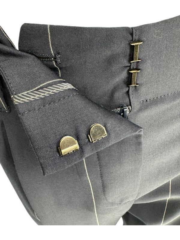 Brunello Cucinelli Navy Pinstripe Wool Pants with Belt - Size 8