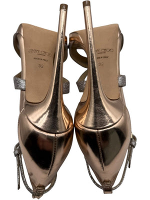 Jimmy Choo Metallic Rose Gold & Glitter Strappy Platform Sandals – Size 39