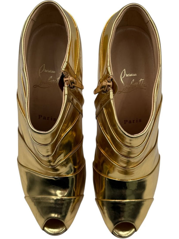 Christian Louboutin Gold Patent Leather Robot 120 Ankle Boots Size 39