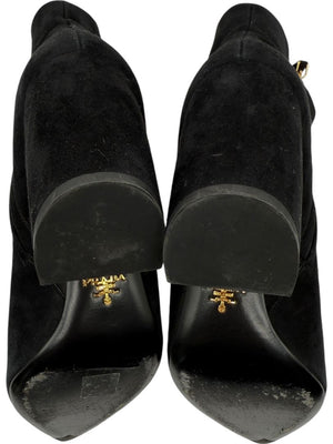 Prada Black Suede Pointed-Toe Booties – Size 39