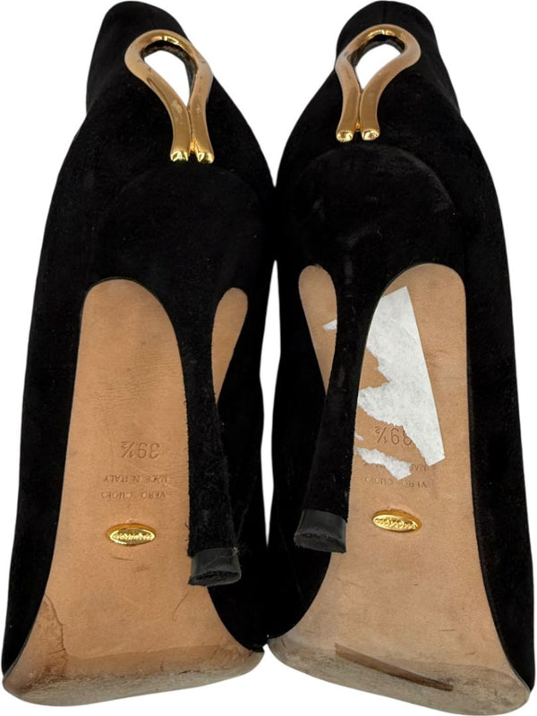 Sergio Rossi Black Suede Sculptural Heel Booties – Size 39.5