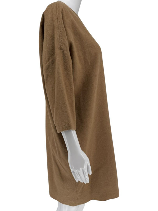Max Mara Camel Wool Button-Shoulder Tunic Dress – Size US 6