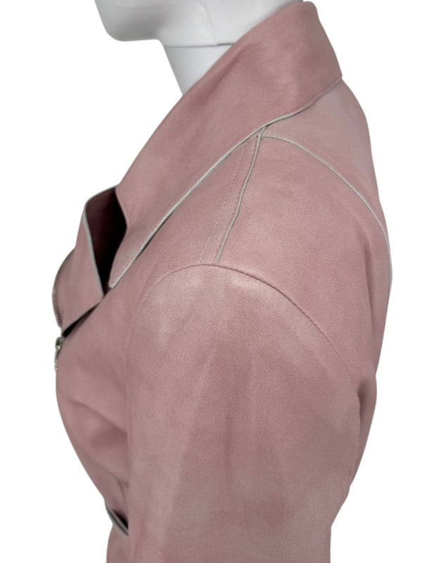 Akris Lamb Nappa Leather Moto Trench in Dusty Rose – Size 8