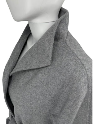 Max Mara ‘Manuela’ Belted Wrap Coat in Light Grey – Size US 10 / IT 44