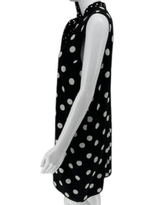 Andrew Gn Black & White Polka Dot Sleeveless Silk Shift Dress - Size 46
