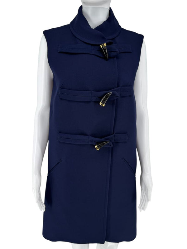 Derek Lam Navy Sleeveless Wool-Silk Blend Toggle Dress – Size IT 42 / US 6