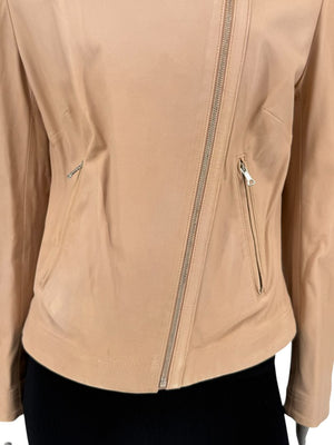 Piazza Sempione Blush Lamb Leather Moto Jacket – Size IT 46