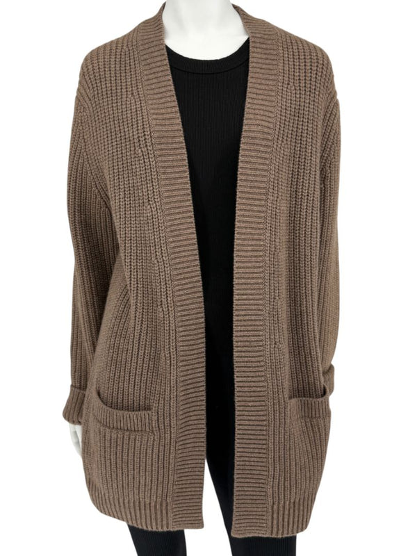 Michael Kors Java Brown Ribbed Cashmere Cardigan w/ Matching Scarf – Size M