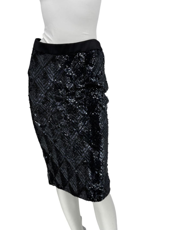 Pamella Roland Black Sequin Pencil Skirt – Large