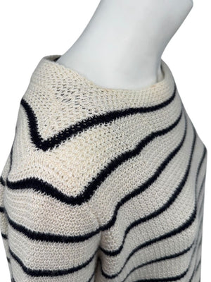 The Row Ivory & Navy Cashmere Striped Boatneck Sweater – Size S