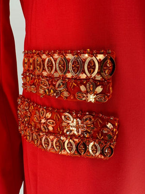 Pamella Roland Red Crystal Embellished Pocket Pant Suit – Large