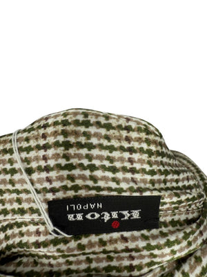 Kiton Olive & Taupe Silk Houndstooth Blouse and Pant Set – Size 46 (Fits M/L)