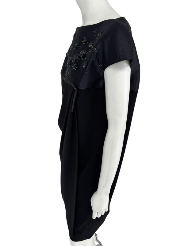Atelier Caito for Herve Pierre Black Beaded Yoke Draped Dress – Size 12
