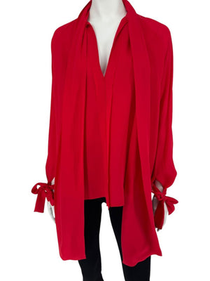 J.C. Obando Red Silk Tie Cuff Blouse – Size 8